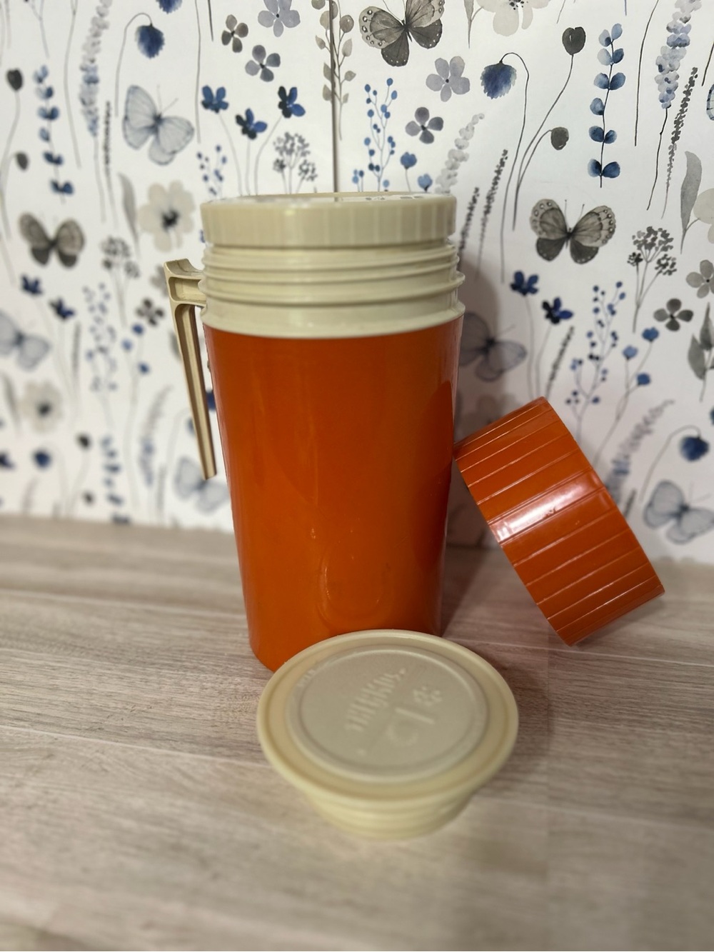 Vintage Thermos Orange & Cream Pint Size Model 7202